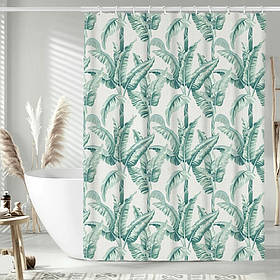 Шторка для ванної та душу з кільцями 180x180 см водостійка, шторка для ванної та душової з гачками, принт бананового дерева