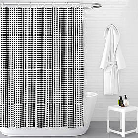 Шторка для ванної та душу з кільцями 180x180 см водостійка, шторка для ванної кімнати з гачками,біла з чорним принтом