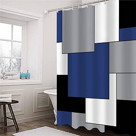 Шторка для ванної та душу з кільцями 180x180 см водостійка, шторка для ванної кімнати з гачками, з принтом з квадратів