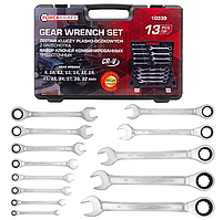 Набір комбінованих ключів з тріскачкою 13 пр. в кейсі (8-32 мм) FORCEKRAFT FK-10339