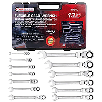 Набір комбінованих ключів з тріскачкою та шарніром 13 пр. в кейсі (8-32 мм) FORCEKRAFT FK-10340