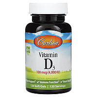 Вітамін D-3, Vitamin D3, Carlson, 100 мкг (4000 МО), 120 гелевих капсул