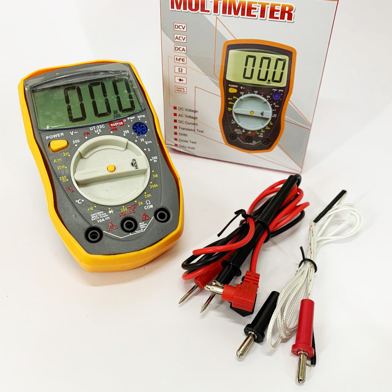 Мультиметр HAOYUE DT-33C Вимірювання: V (AC/DC), A (AC/DC), Ω, hFE, дзвінки. Функції: Data Hold, тест діодів, фото 1