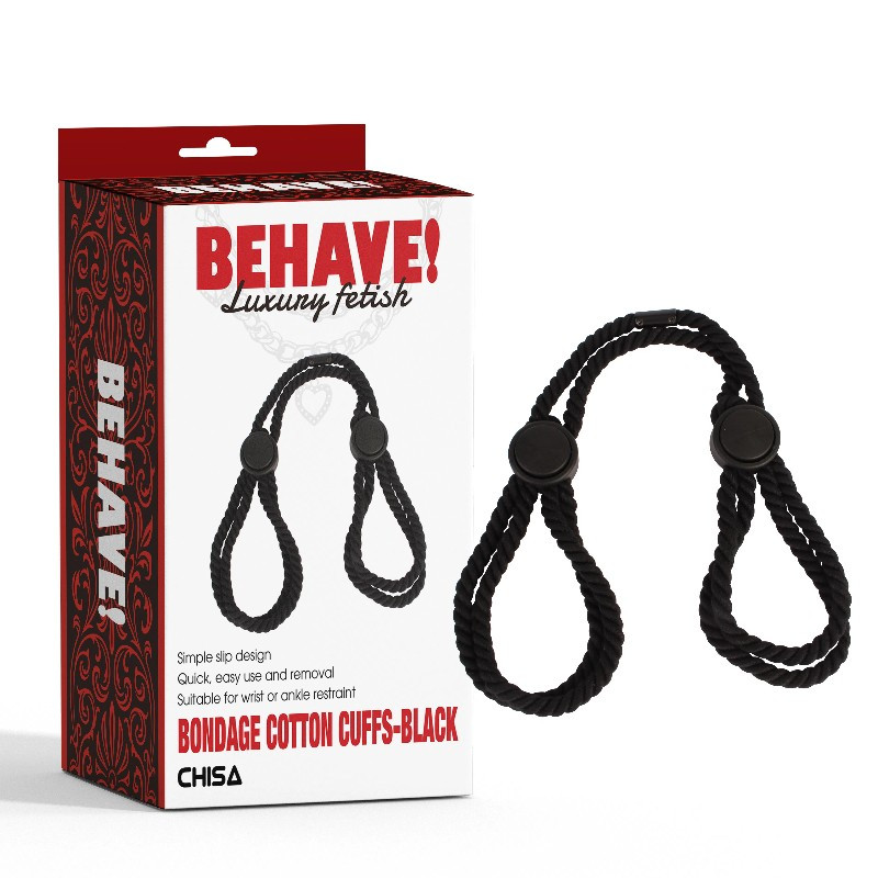 Наручники із чорної мотузки для БДСМ Chisa Behave! Luxury Fetish Bondage Кайф, фото 1