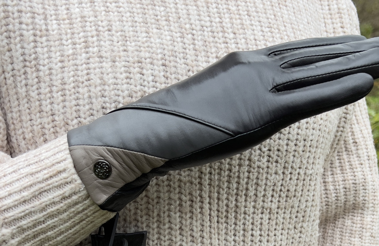 Жіночі сенсорні шкіряні рукавички з шерстяною підкладкою, фото 1