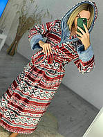 Довгий жіночий махровий халат з скандинавським візерунком , теплий і мягенький