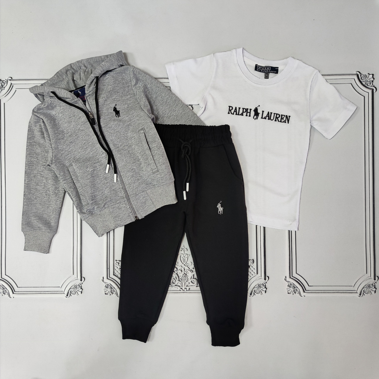 Дитячий сірий спортивний костюм з футболкою, костюм трійка Polo RL для хлопчика