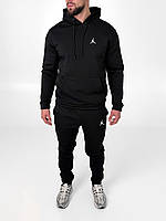 Чоловічий зимовий спортивний костюм Jordan чорний флісовий 2в1, Теплий костюм Джордан чорного кольору тринитка Худі Штани