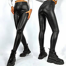 Комфортні жіночі лосини на хутрі, тканина "Еко-Шкіра" 42, 44, 46, 48, 50, 52, 54 розмір 42, фото 2