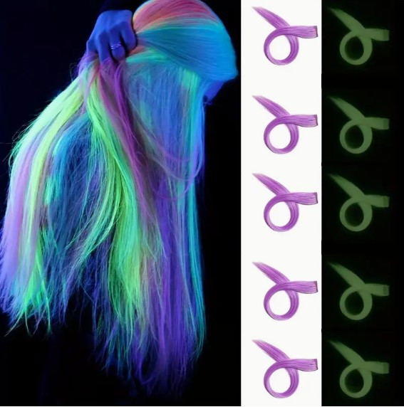 Накладні люмінісцентні пасма на шпильках 5 шт рожеві 55,8 см — світяться у темряві, фото 1