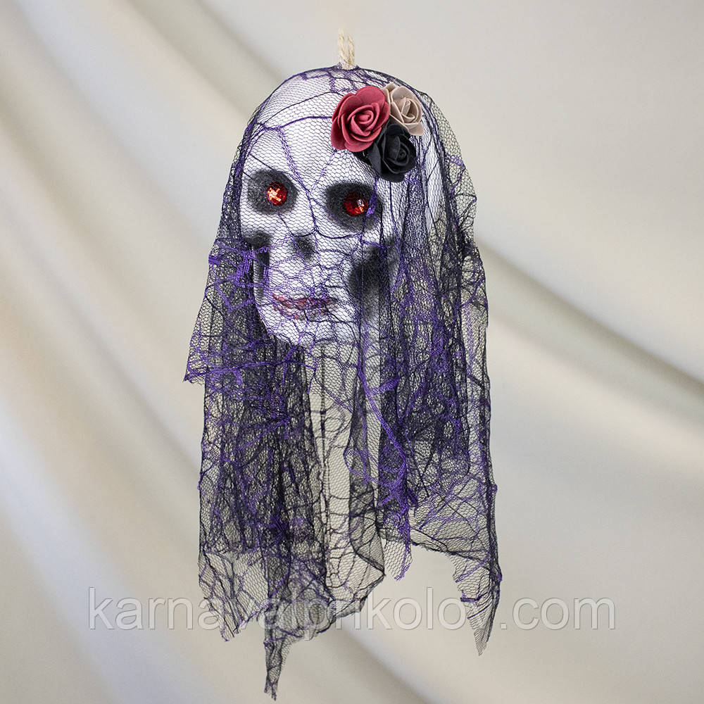 Декор підвісний череп Діва в монтильї 13811 (чорний з фіолетовим)