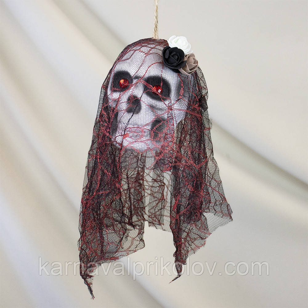 Декор підвісний череп Діва в монтильї 13810 (чорний з червоним)