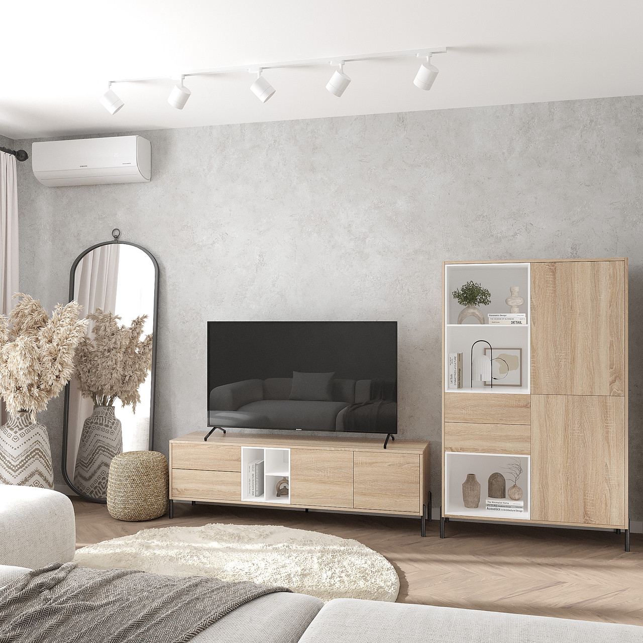 Комплект у вітальню Норді з 2-х позицій: Шафа-буфет/Тумба ТВ Дуб Сонома/Білий, фото 1