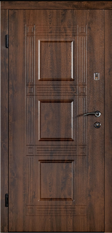 Двері вхідні Наші Двері МЕГА ПВХ Б-262 Дуб темний 860х2040 мм