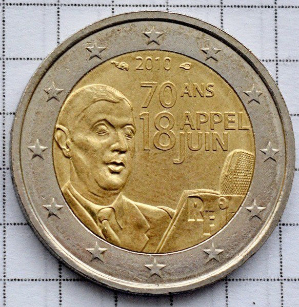 Монета Франції 2 євро 2010 р. Шарль де Голь, фото 1