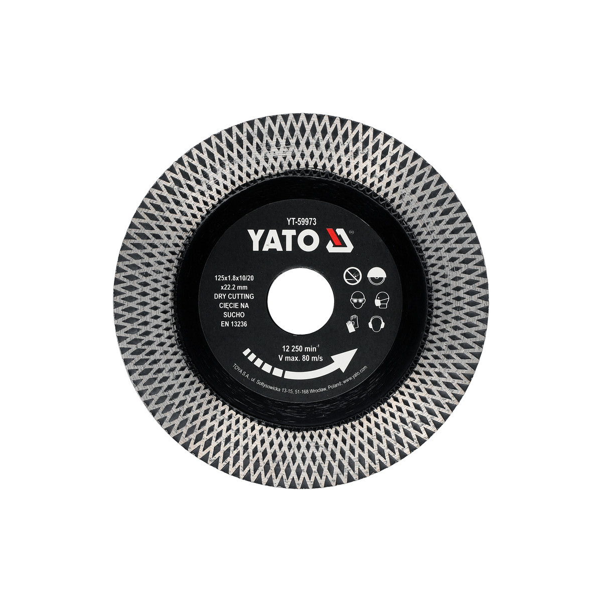 Диск відрізний алмазний по гресу і кераміці Ø= 125/22.2x 1.8 мм сухий різ Yato YT-59973, фото 1