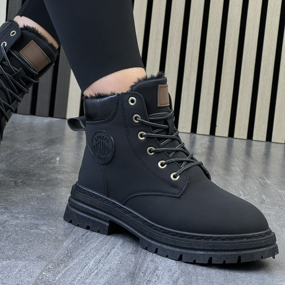 36 р. Черевики жіночі з хутром чорні зима утеплені (123361), фото 1