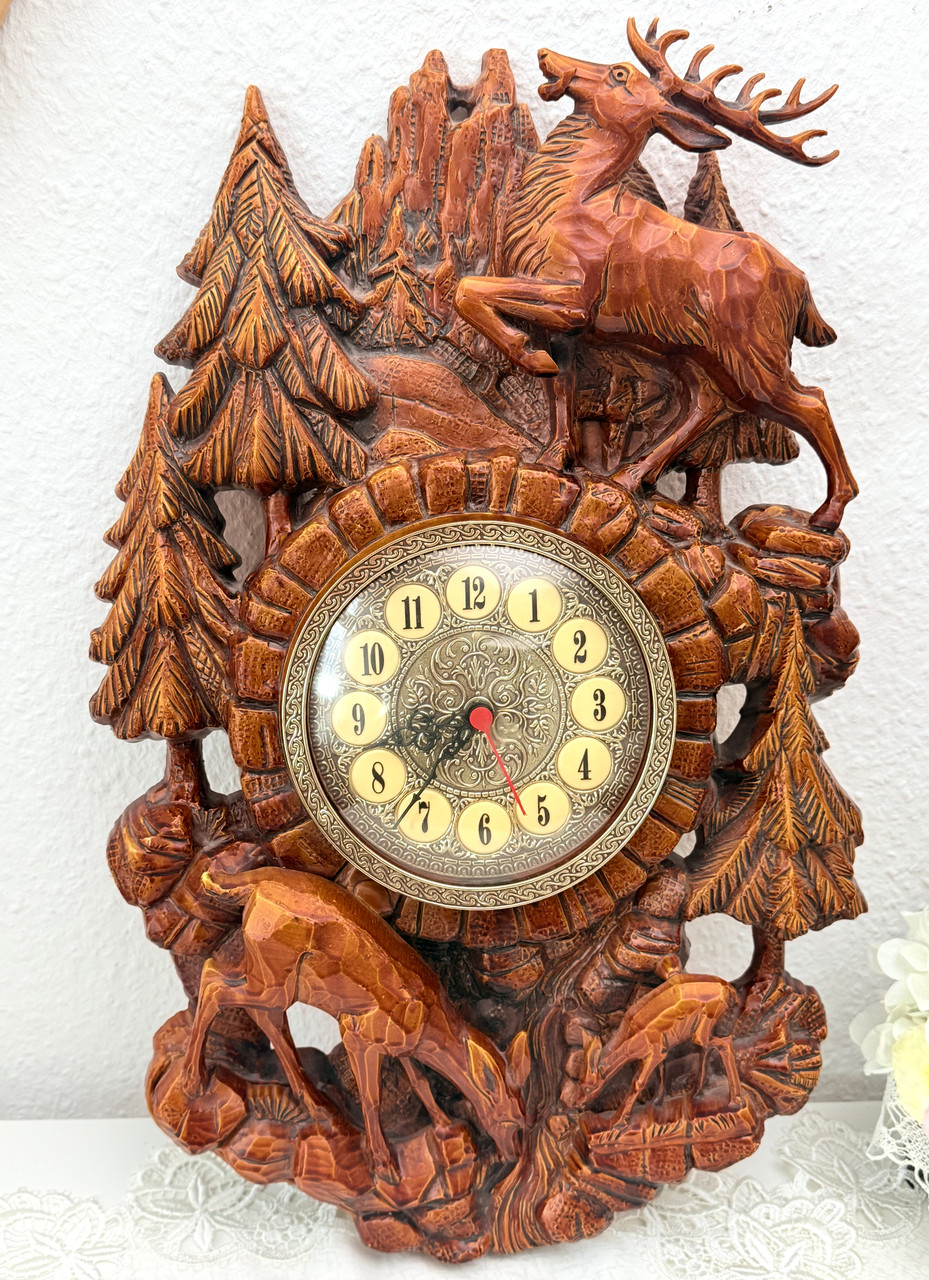 Вінтажний настінний годинник з мисливською тематикою, 3D-корпус, Італія, вінтаж, фото 1