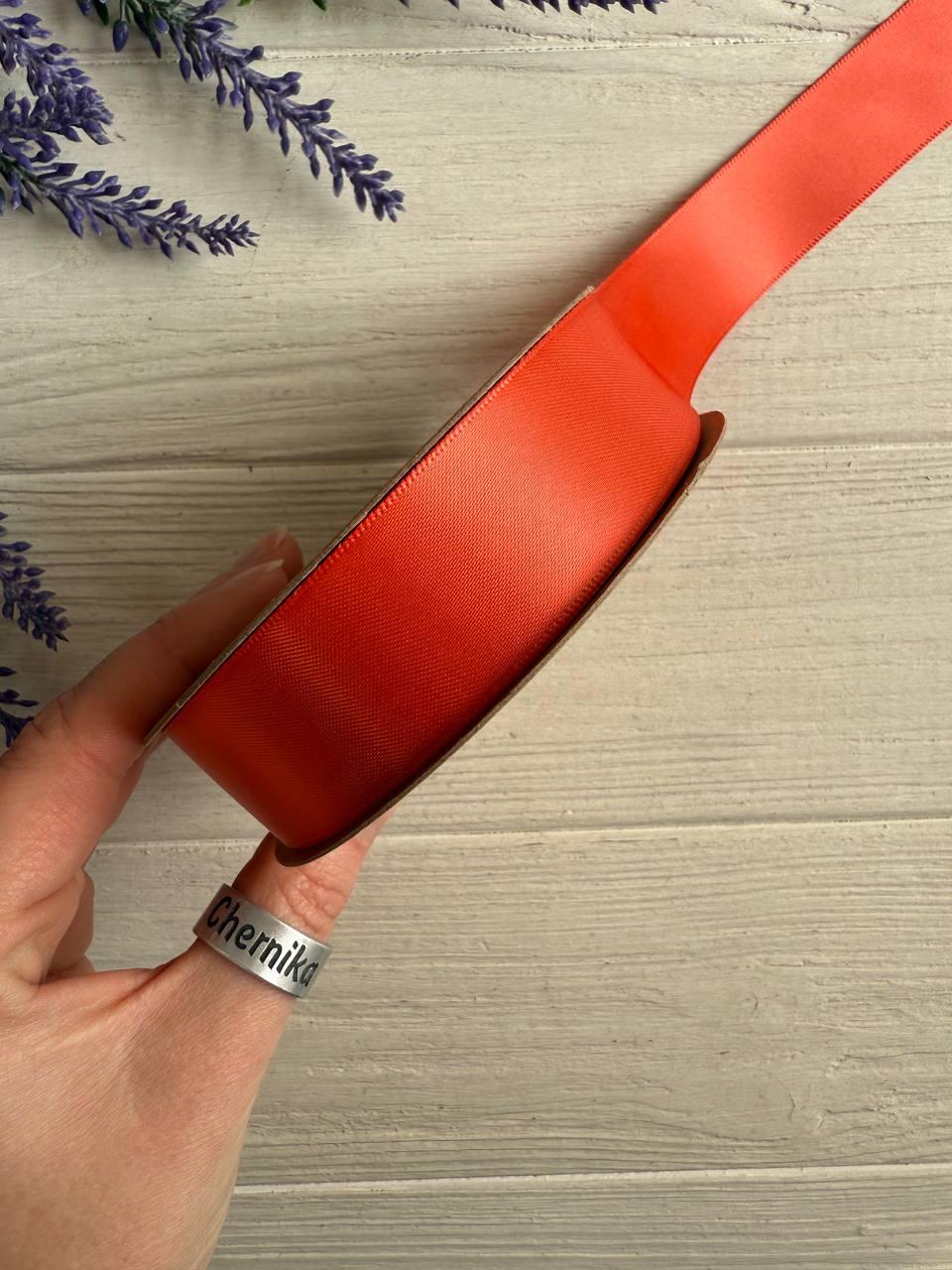 Атлас двохсторонній 2,5 см, мандариновий 22.5 метри