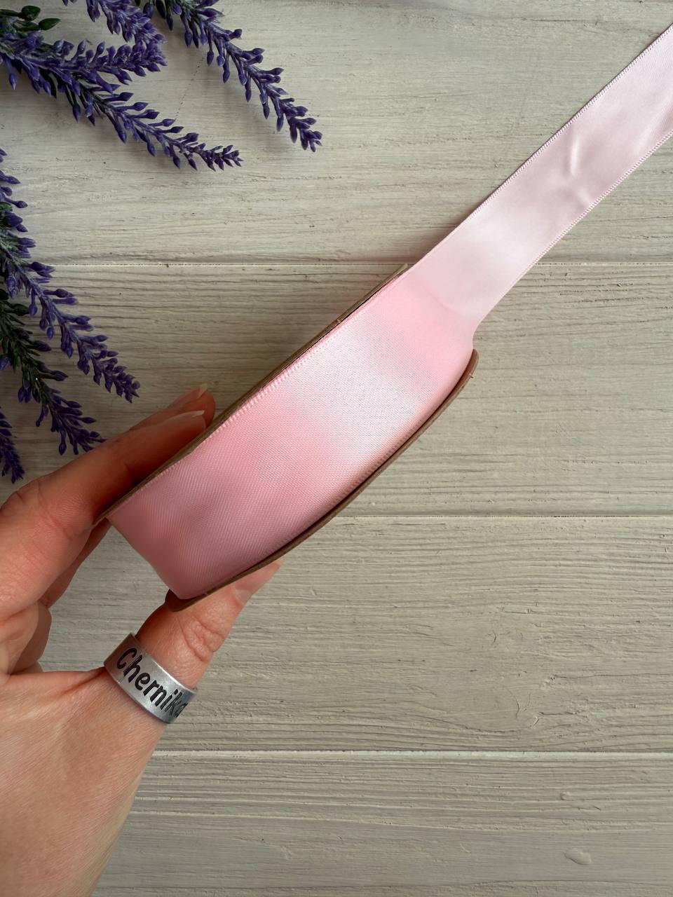 Атлас двохсторонній 2,5 см, сяючий рожевий 22.5 метри, фото 1