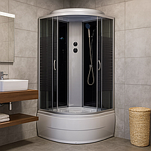Душовий бокс Vivia 95 BF JK Black Line 90х90х217 см на високому піддоні тоноване скло, фото 2
