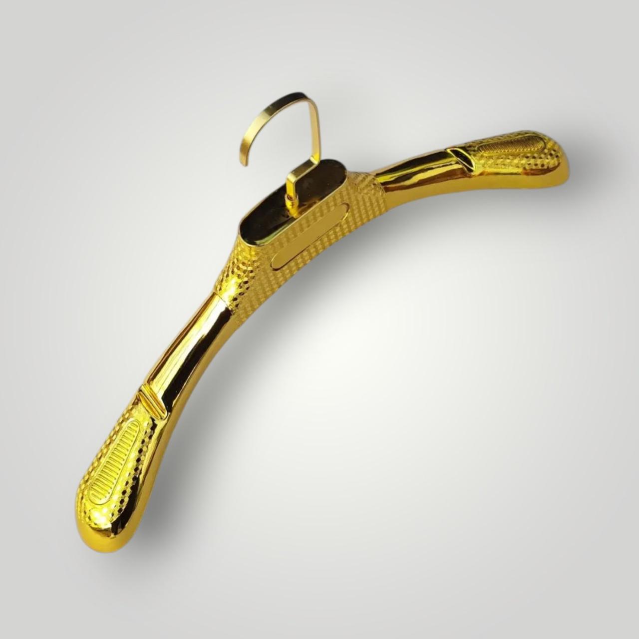 Пластикові плічки вішалки  43 см золоті  з широким плечем 5 см для  одягу упаковка 5 шт, фото 1