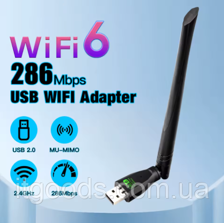 Бездротова мережева карта AX286/USB-адаптер Wi-Fi 6 2.4 ГГц 802.11AX, для ноутбука, ПК Windows 10, 11, plug and play