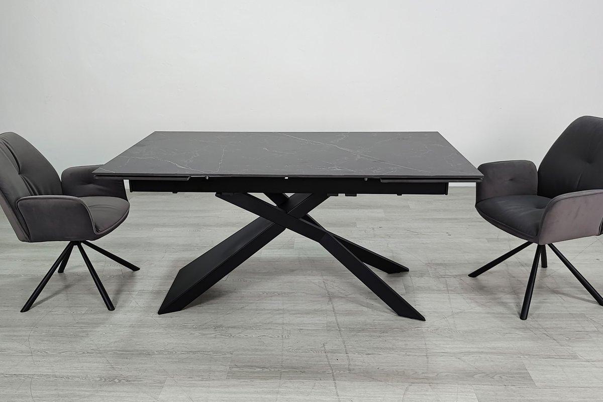 Madison Ceramic стіл обідній 160(240)*90 см чорний мат/чорний каркас ТМ Intarsio