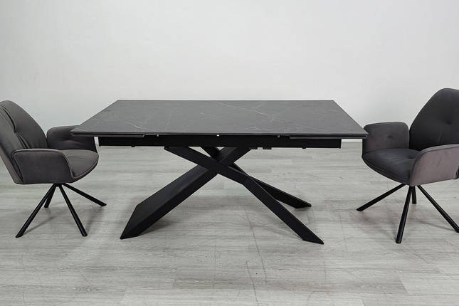 Madison Ceramic стіл обідній 160(240)*90 см чорний мат/чорний каркас ТМ Intarsio, фото 1