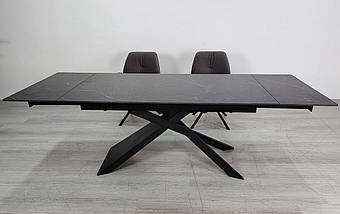 Madison Ceramic стіл обідній 160(240)*90 см чорний мат/чорний каркас ТМ Intarsio, фото 3