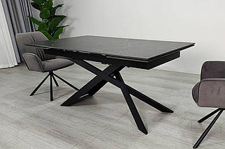 Madison Ceramic стіл обідній 160(240)*90 см чорний мат/чорний каркас ТМ Intarsio, фото 2