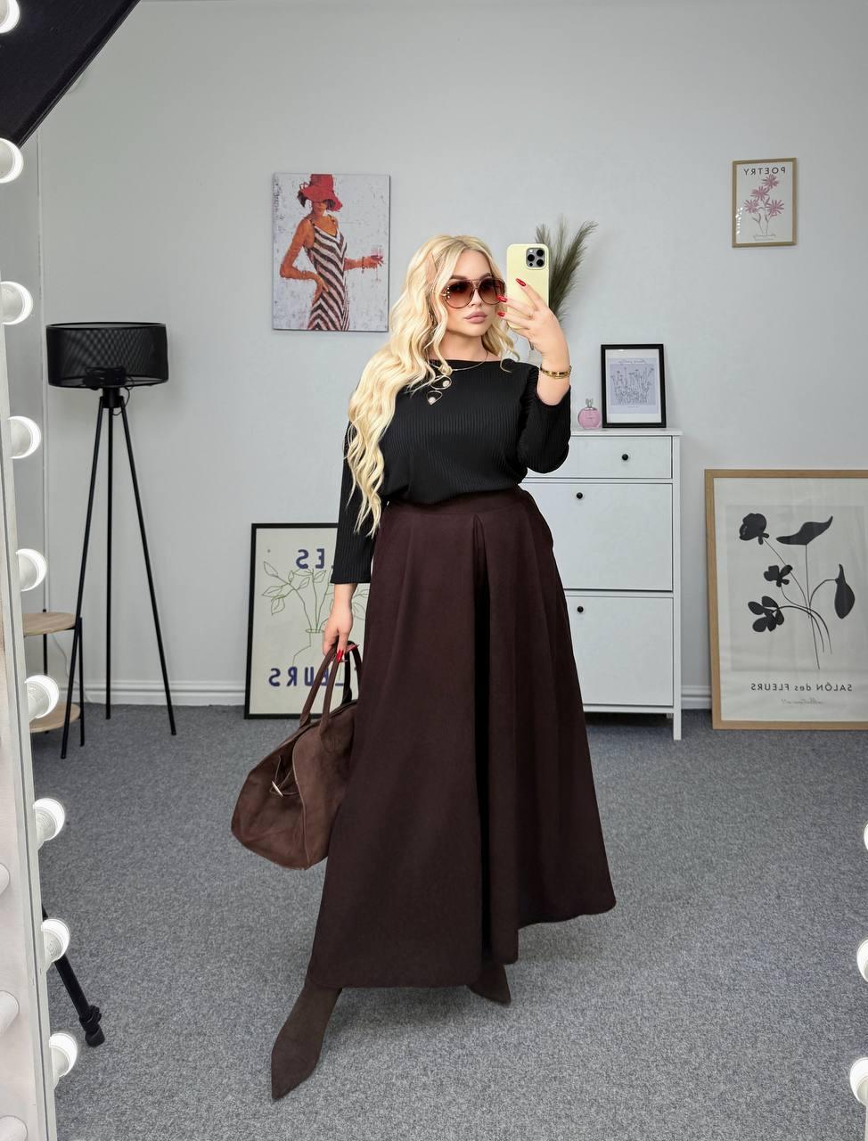 Жіночі брюки-спідниця шоколад великого розміру батал Розміри: 46-48, 50-52, 54-56