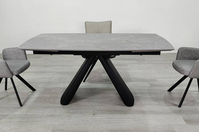 Greyson Ceramic стіл обідній 160(240)*90 см сірий мат/чорний каркас ТМ Intarsio, фото 1