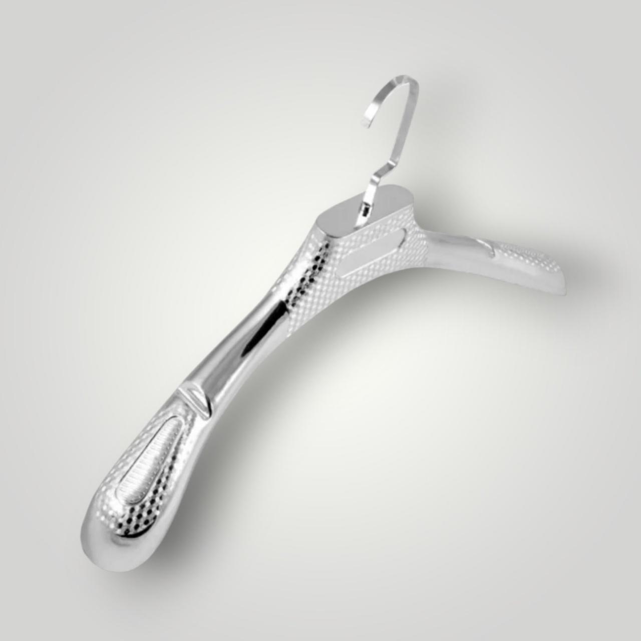 Пластикові плічки вішалки  39.5 см срібні з широким плечем 4.5 см для верхнього одягу упаковка 5 шт, фото 1