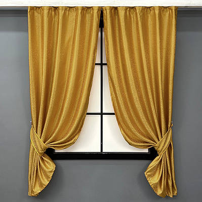 Комплект (2шт. 1х1,7м.) коротких жакардових штор. Колір золотистий. Код 354ш 35-0402