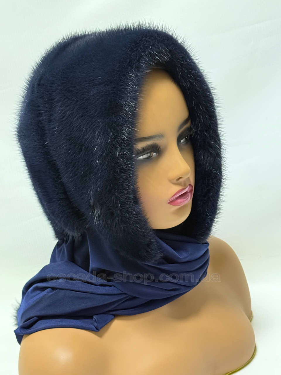 Жіноча хустка з норки, "Темно-Синя"., фото 1