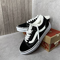 Зимові Vans Old Skool Black White Winter Fur низькі кеди Ванс чорні білі замша біле хутро Унісекс, фото 5