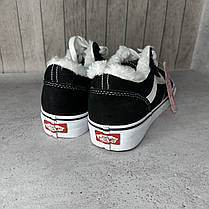 Зимові Vans Old Skool Black White Winter Fur низькі кеди Ванс чорні білі замша біле хутро Унісекс, фото 3