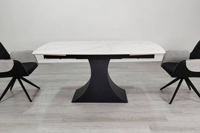 GIlbert Ceramic стіл обідній 160(240)*90 см білий мат/чорний каркас ТМ Intarsio, фото 1