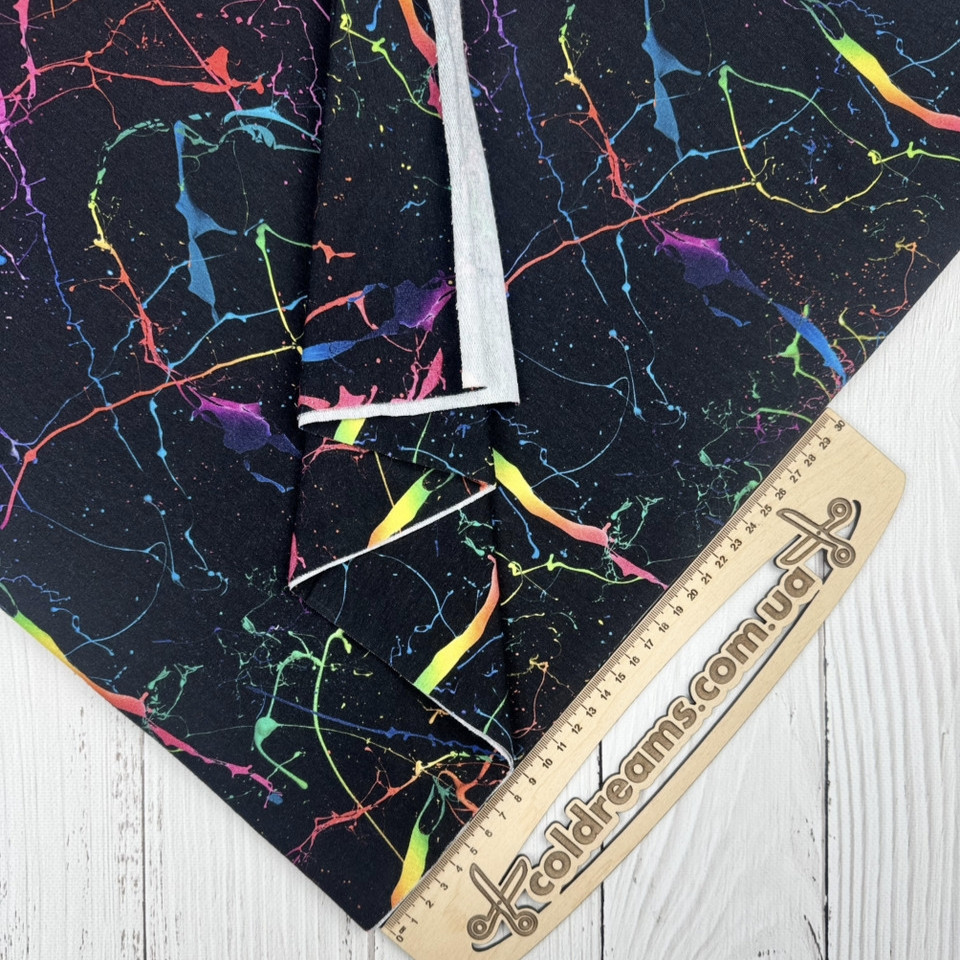 Футер двунитка "Неонові фарби на темному" - 180см. (диджитал)ВІДРІЗ 0.64см- текстур.смуга від згину