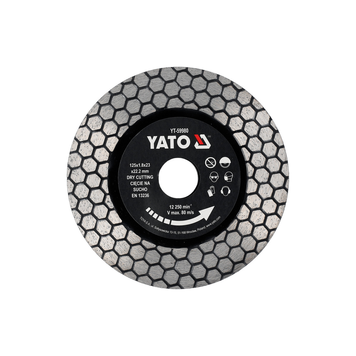 Диск відрізний алмазний по фарфору і граніту Ø= 125/22.2x 1.8 мм сухий різ Yato YT-59980, фото 1