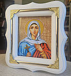 Ікона свята Марта в білому фігурному дерев'яному кіоті під склом, розмір кіота 18*16, лик під старовину 10×12, фото 2