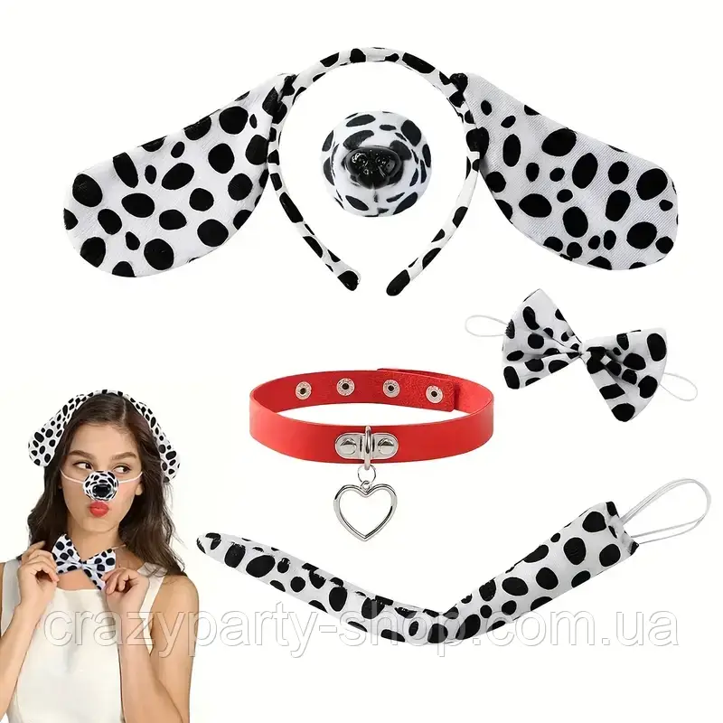 Набір карнавальний Далматинець Вушка, хвостик, носик, нашийник, фото 1