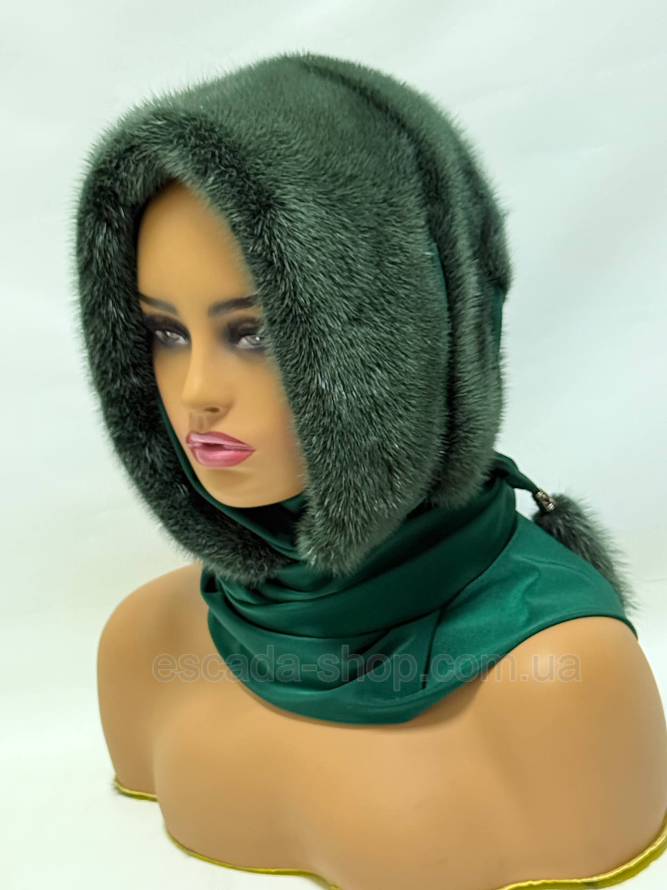 Жіноча хустка з норки, "Смарагдовий"., фото 1
