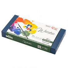 Набір акварельних фарб SPECTRUM, 21*2,5мл, кювета, +пензель, Індіго метал. пенал, ROSA Gallery