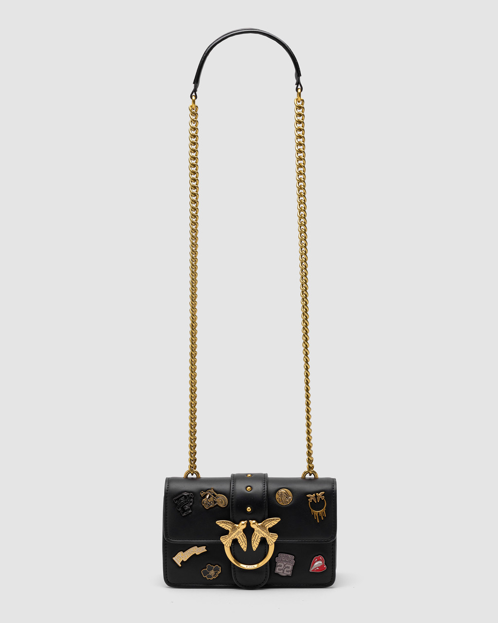 💎 Pinko Mini Love Bag One Simply With Enamel Pin Black 21 х 12 х 7 см, фото 1