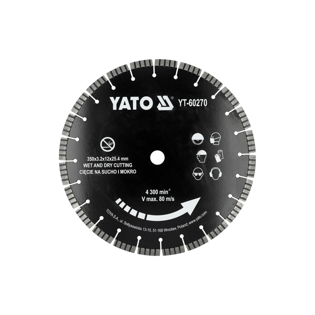 Диск відрізний сегментний алмазний по бетону Ø= 350/25.4x3.2 мм в мокрому і сухому режимі Yato YT-60270, фото 1