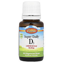 Вітамін D3, Super Daily D3, Carlson, 50 мкг (2000 МО), 10,3 мл