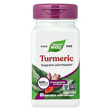 Куркума, Turmeric, Nature's Way, преміум екстракт, 500 мг, 60 веганських таблеток