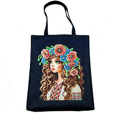 Набір для вишивки бісером Шопер "Дівчинка з маками", 38х42 см